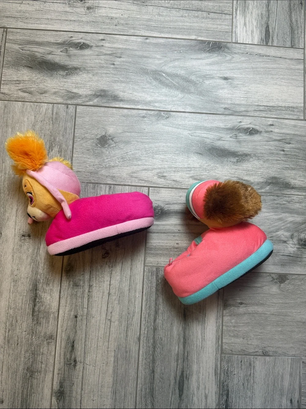 Paw Patrol Plush Skye and Liberty Slippers with Pink and Teal Details Size 9/10